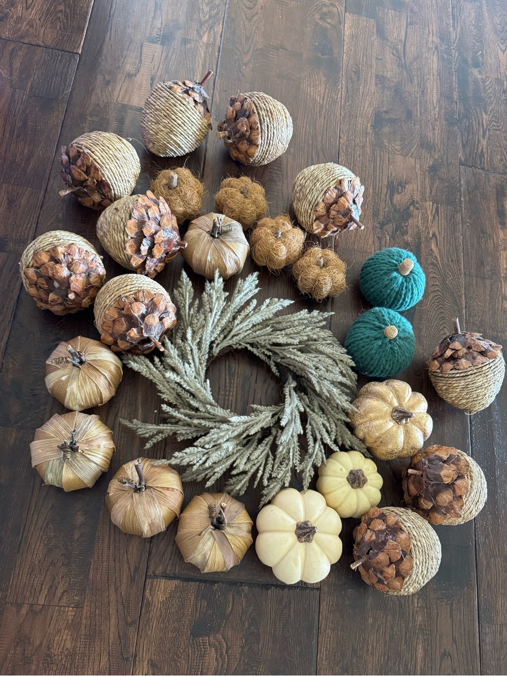 Handcrafted Fall Wreath with Assorted Decorative Pumpkins and Acorns - Natural